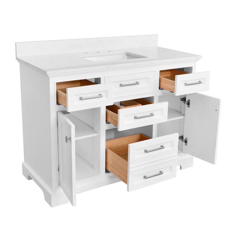 AstralLight 48 in. Single Sink Freestanding White Bath Vanity with White Engineered Marble Top