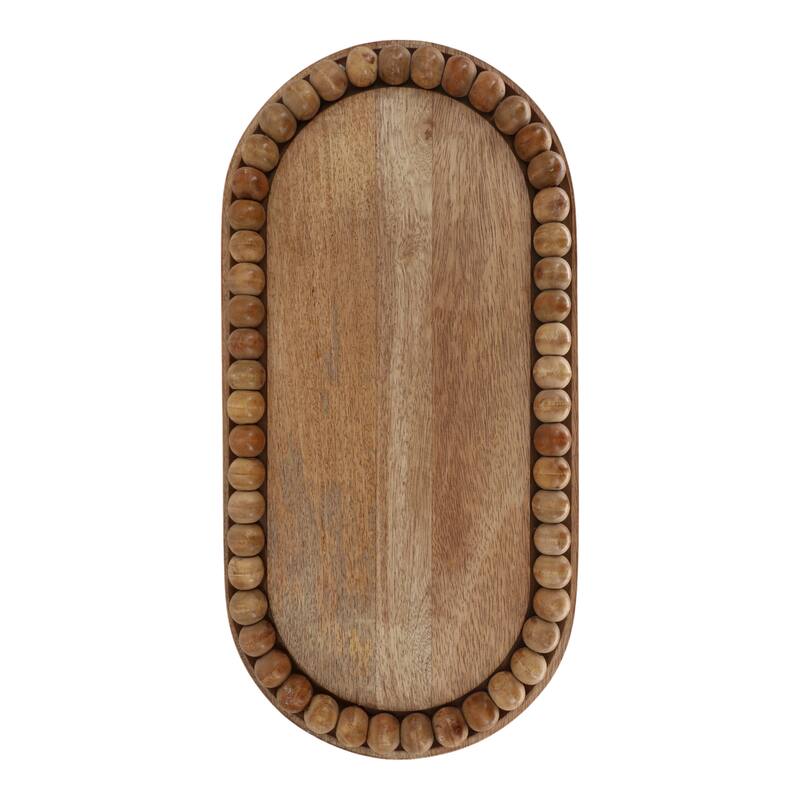 Decorative Mango Wood Beaded Oval Tray with Ball Feet - 16", Brown