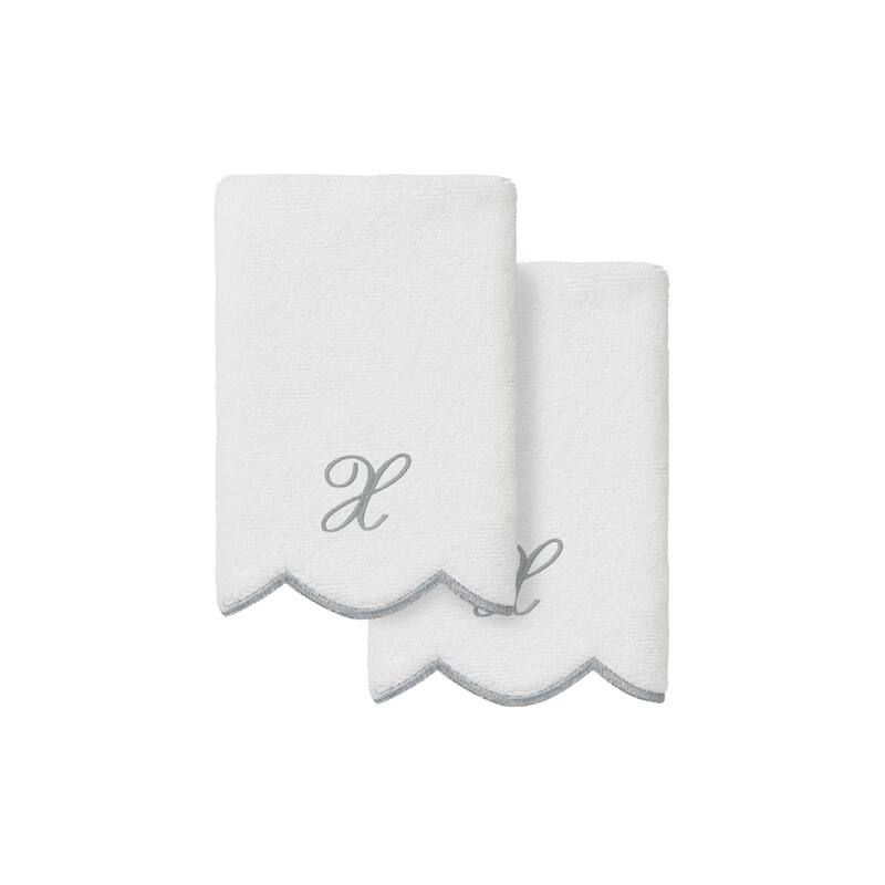 Authentic Hotel and Spa 100% Turkish Cotton Grey ADORNIA Scallop Personalized 2 Piece Fingertip Towel Set - 2 Fingertip Towels - X
