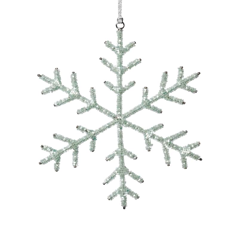 Beaded Snowflake Christmas Hanging Décor Ornaments, Set of 12, 8" - Green