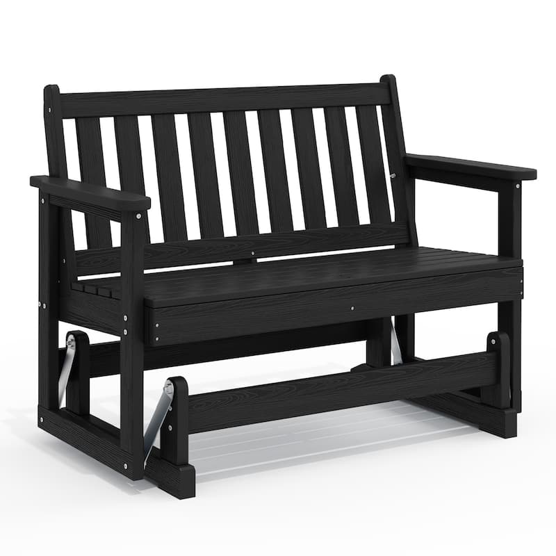 Outdoor Patio HDPE Glider Bench, Garden Rocking Bench - Black