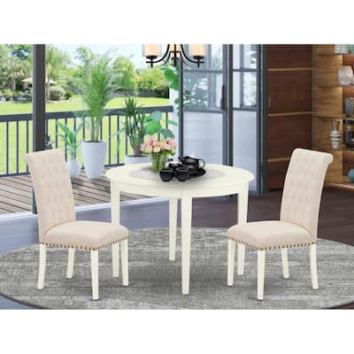 HomeStock 3-Piece White Finish Round Solid Wood Top Dining Table Set