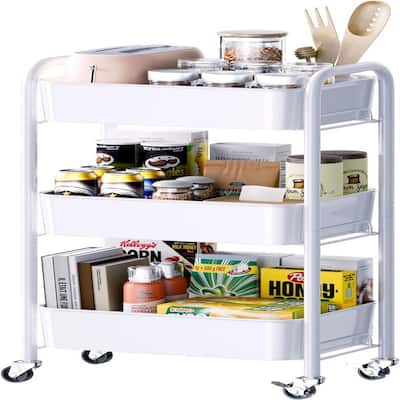 3 Tier Rolling Metal Storage Organizer Mobile Utility Cart Kitchen - 11.14"D x 17.32"W x 29.72"H