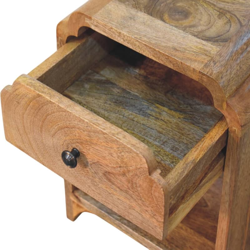 HomeRoots 16" Oak Solid Wood One Drawer Scallop Edge Nightstand