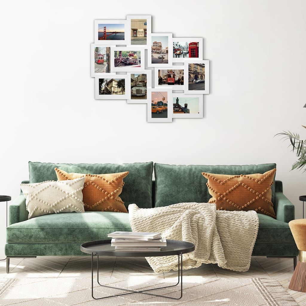 HELLO LAURA Stylish Modern 12-Image Collage Photo Frame - White Glossy Finish