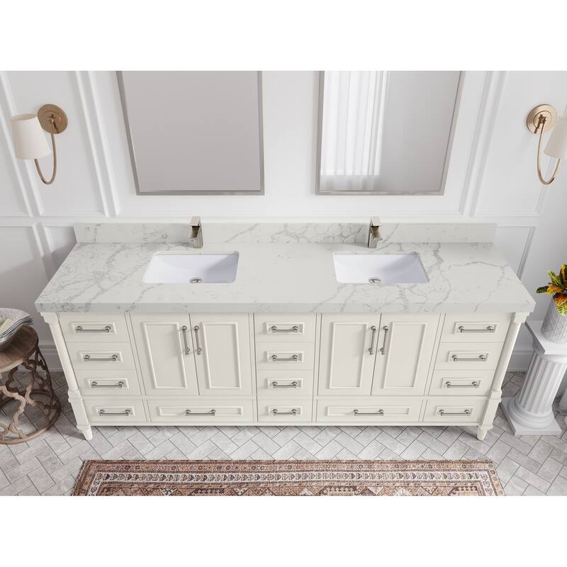 Willow Collections 84 in. W x 22 in. D Aberdeen Double Bowl Sink Bathroom Vanity with Countertop - 2" Venatino - Ivory