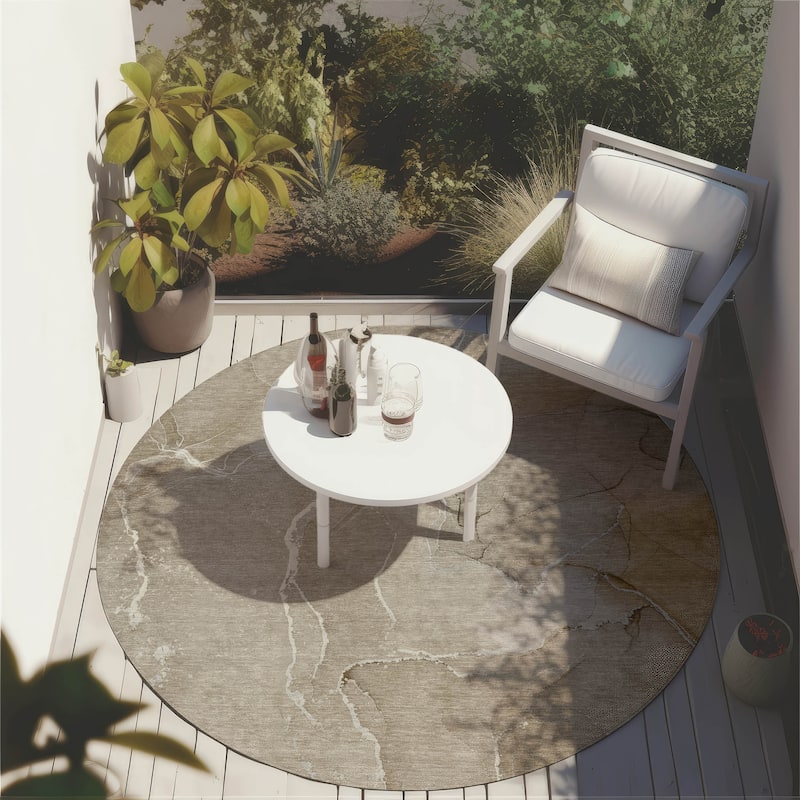 Machine Washable Indoor/ Outdoor Chantille Watercolor Rug - Beige - 8' x 8'