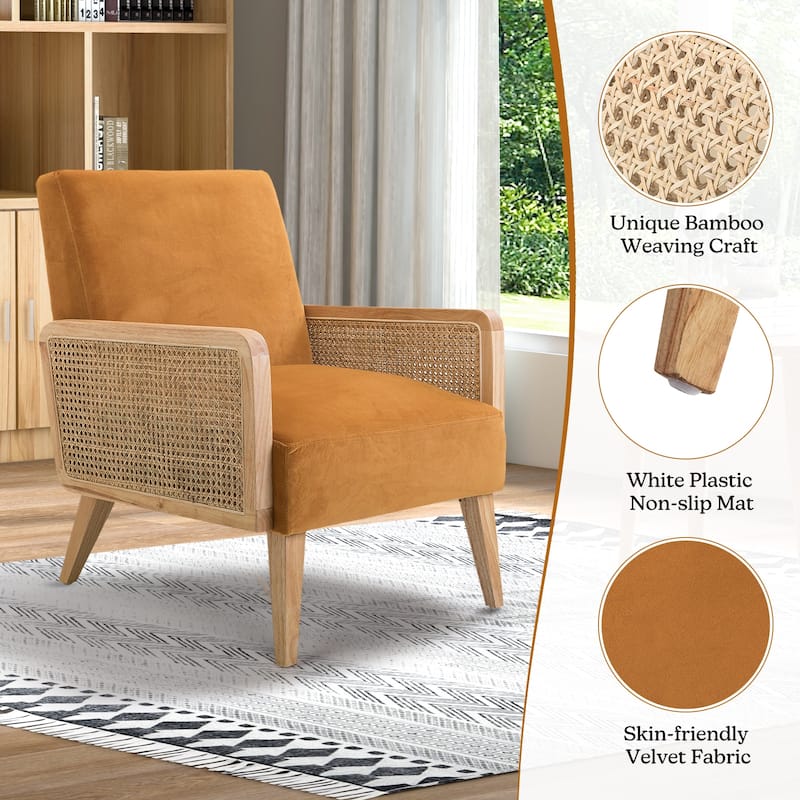 Carmina Upholstered Accent Chair with Natural Rattan Arms by HULALA HOME