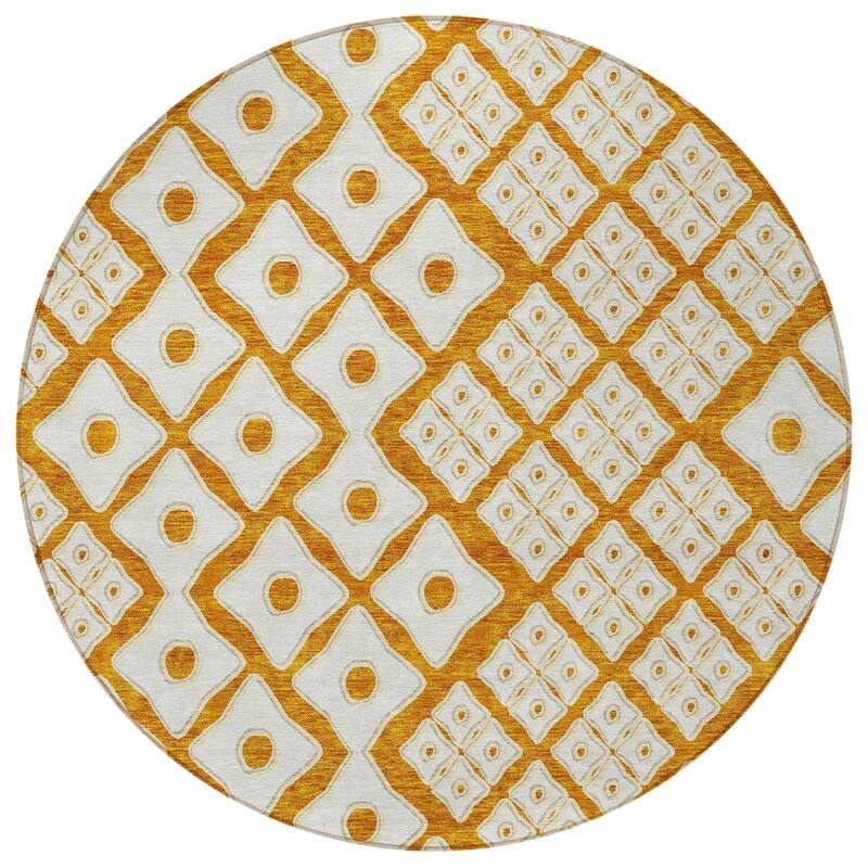 And Ivory Round Geometric Washable Indoor Outdoor Area Rug - 8' Round