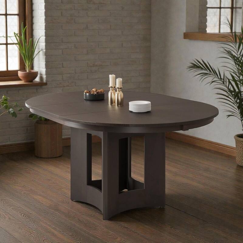Farmhouse Extendable Round Dining Table with 16" Removable Leaf, Space-Saving Kitchen Table for Small Spaces - Gray