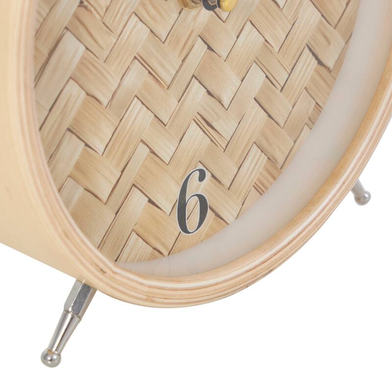Light Brown Wood Woven Clock Chevron Patterned or White Frame with Silver Legs