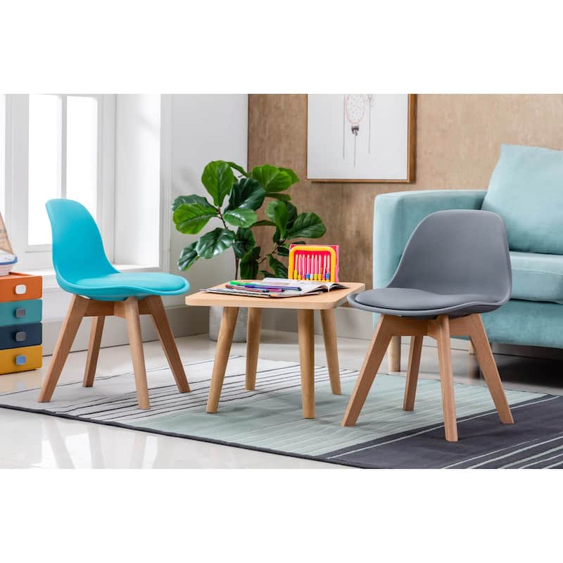 Porthos Home Brynn Kids Chair, Plastic Shell With Seat Cushion, Beech Wood Legs
