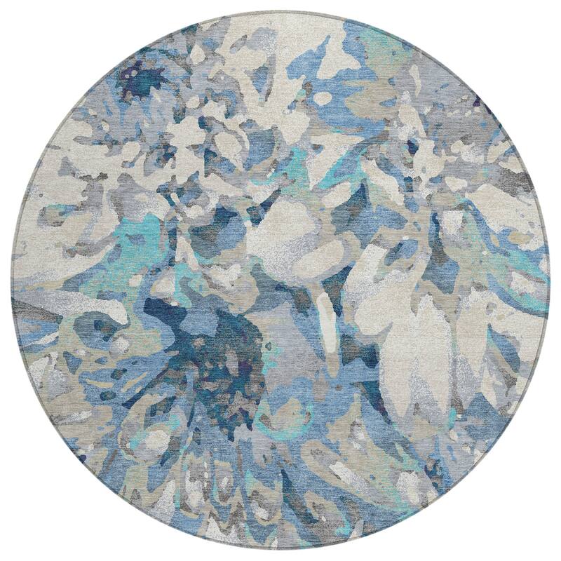Machine Washable Indoor/ Outdoor Abstract Floral Chantille Rug