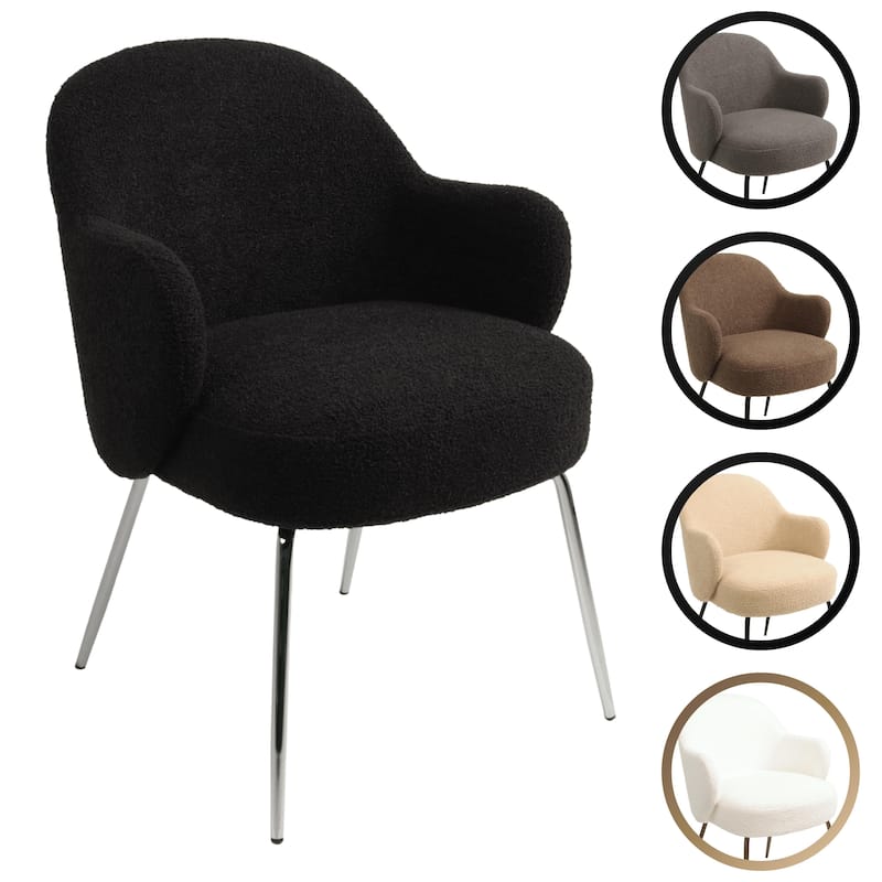 Furnish Theory Nordic Comfort Dining Armchair Arm Chair w/ Various Boucle Fabric Upholstery Covers & Steel Leg Finishes