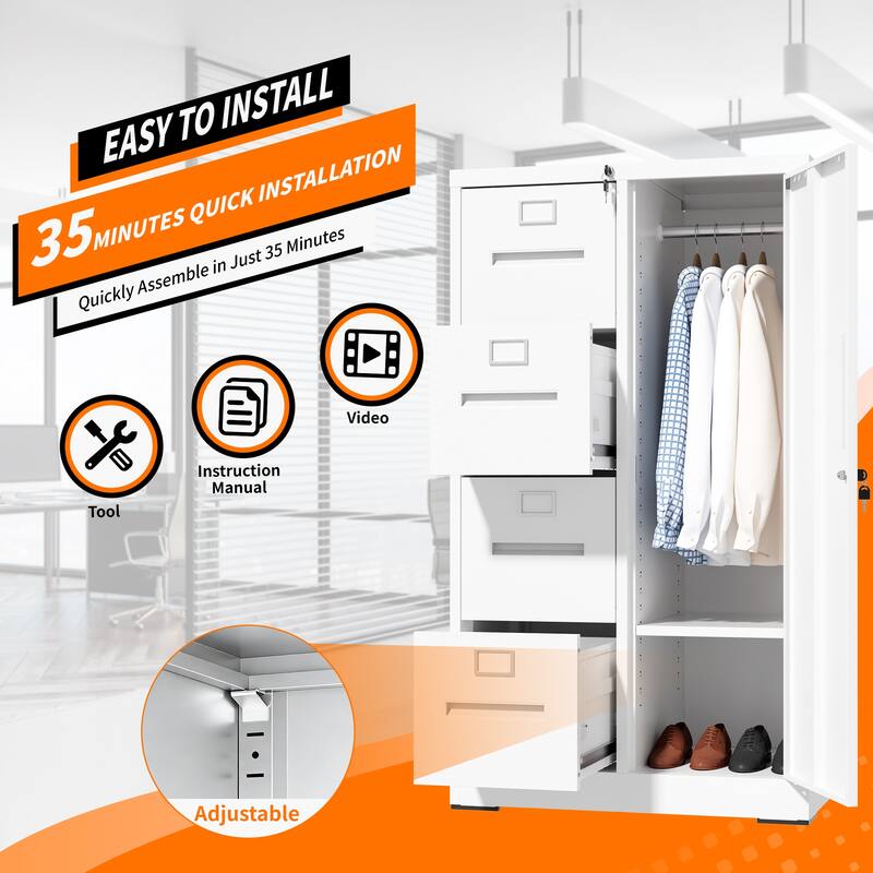 Metal Storage Vertical Filing Cabinet with Lock, Steel File Locker with 4 Drawers and 1 door for School, Living Room