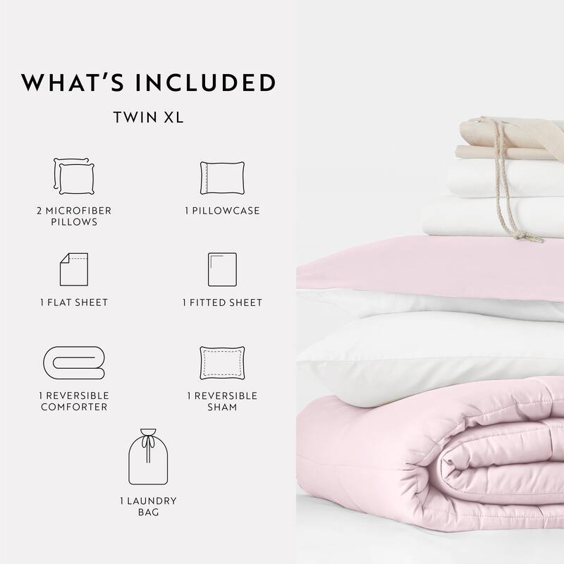 8pc Twin XL Solid Dorm Bedding Bundle