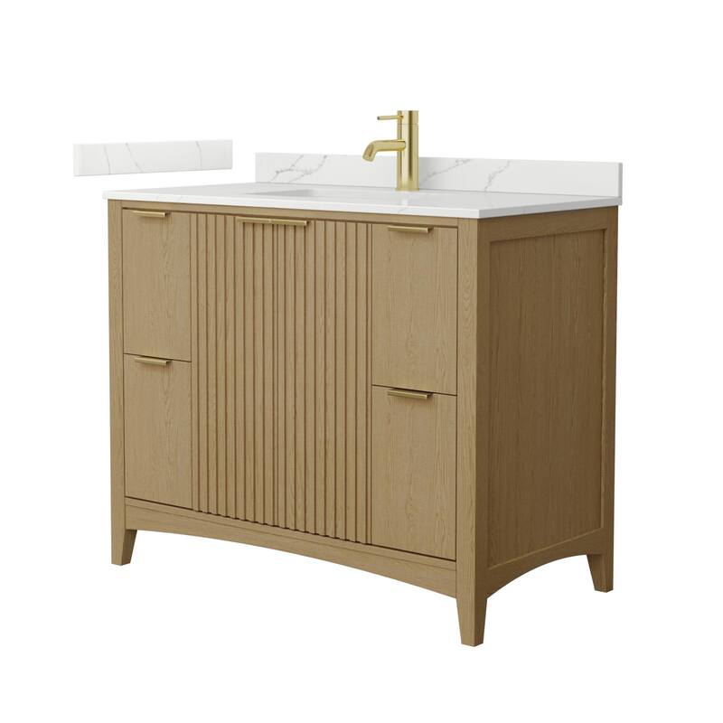 Wyndham Collection WCF9191-42S-QTZ-UNSMXX Palmilla 42" Free Standing - Natural Oak / Giotto Quartz Top / Brushed Gold