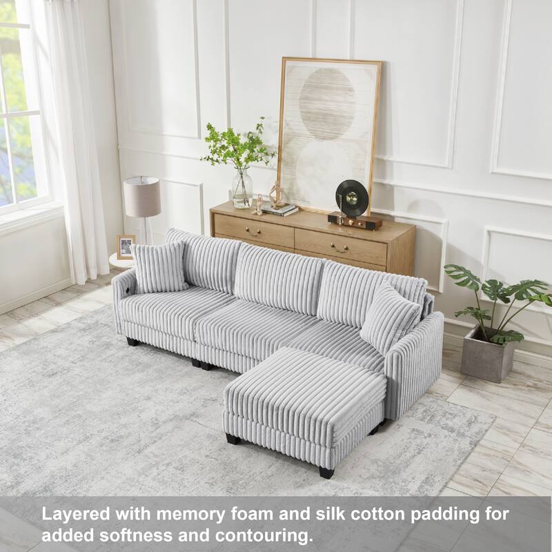 GDFStudio - 100" Corduroy Modular L-Shaped Sofa with USB