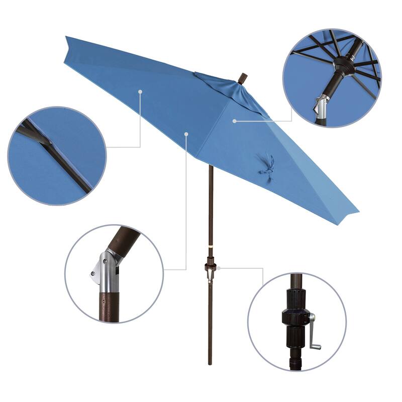 California Umbrella 9' Rd Golden State Series Patio Umbrella Bronze Aluminum Frame Crank Lift Collar Tilt Olefin Royal Blue