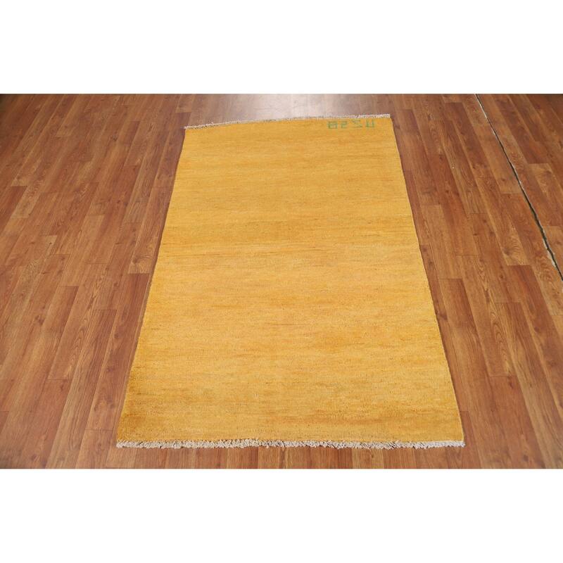 Yellow Modern Gabbeh Oriental Rug Handmade Wool Carpet - 3'2" x 4'8"