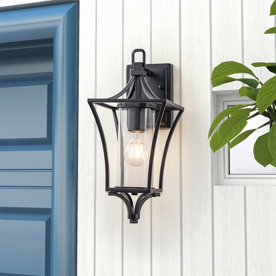 Black Waterproof Lantern Dimmable Outdoor Wall Sconce Dusk to Dawn