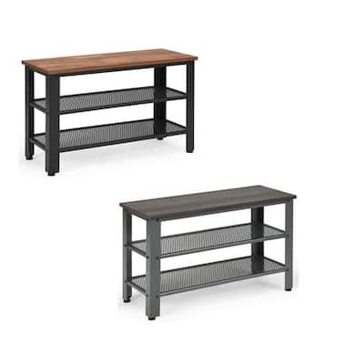 Gymax 3-Tier Shoe Rack Industrial Shoe Bench with Storage Shelves for