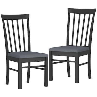 HOMCOM Wooden Dining Chairs Set of 2, Farmhouse Upholstered Kitchen Chairs with Rubber Wood Frame for Living Room, Dining Room