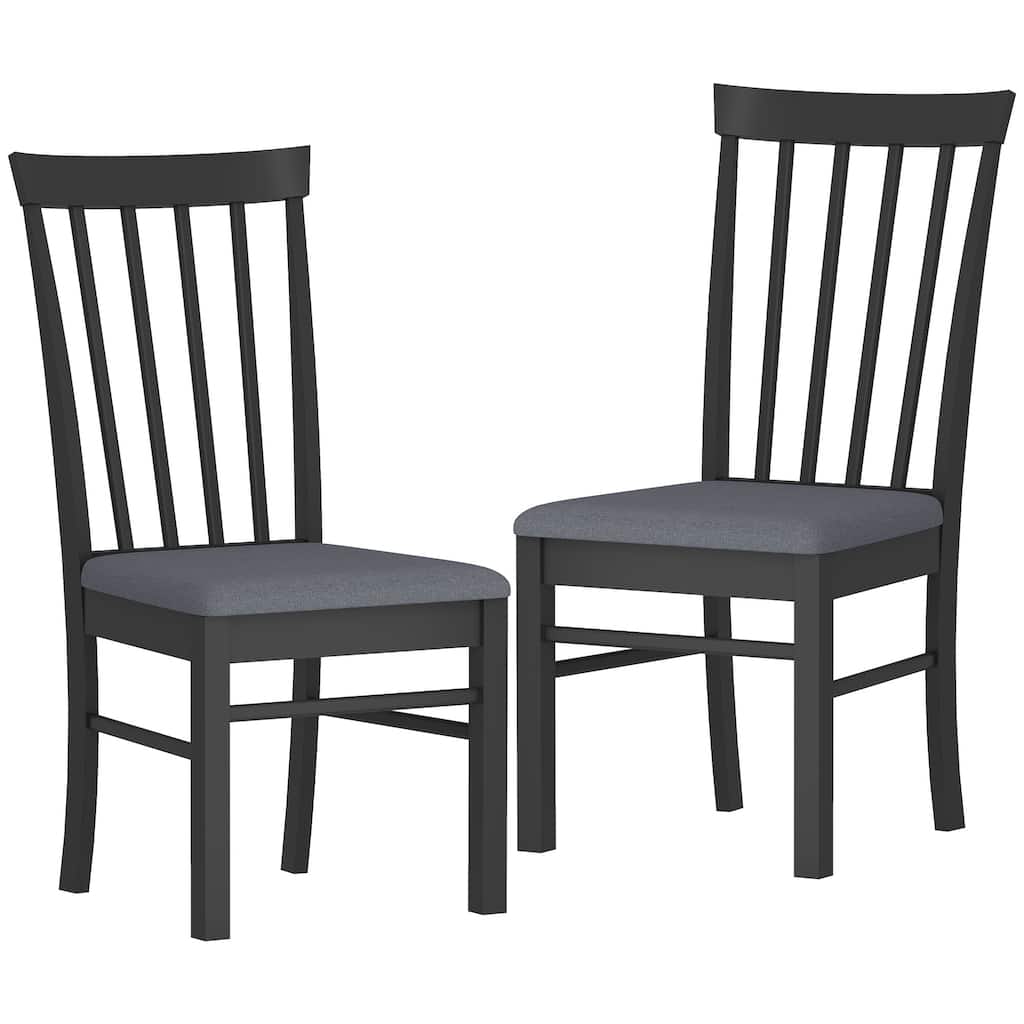 HOMCOM Wooden Dining Chairs Set of 2, Farmhouse Upholstered Kitchen Chairs with Rubber Wood Frame for Living Room, Dining Room