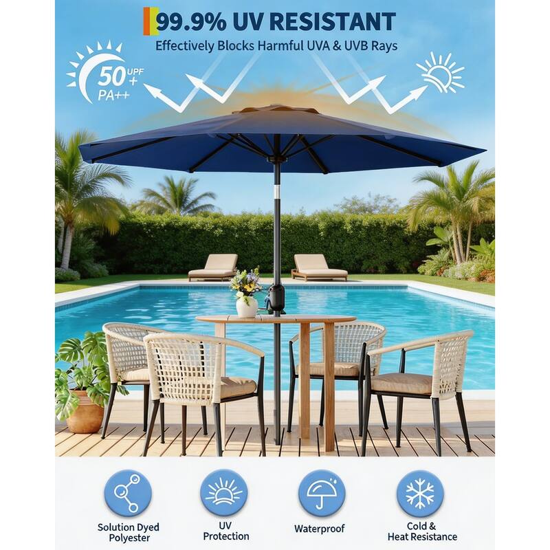 10ft Outdoor Patio Umbrella, with Crank Lift & Push Button Tilt, UV Protection Waterproof