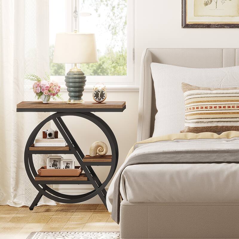 End Table Set of 2, 3-tier Narrow Side Table with Storage for Living Room - 11.8" D x 25.59" W x 26.18" H