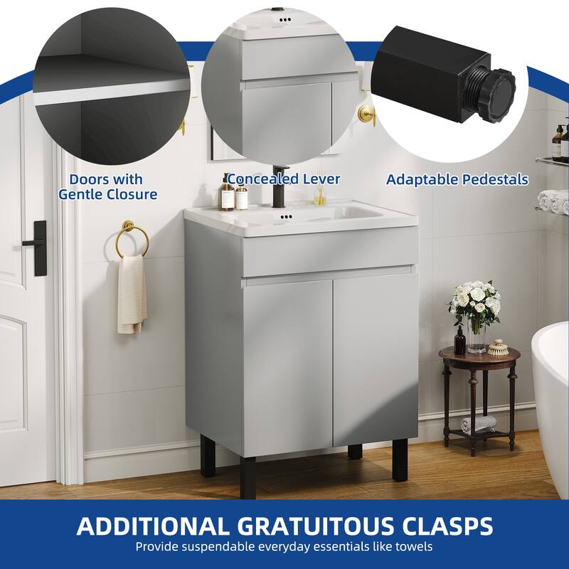 Moasis 16''/24''/36" Freestanding Single Bathroom Vanity with Ceramic Basin