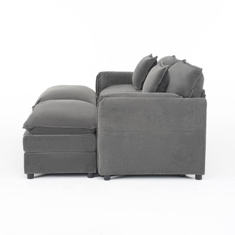 Modular Sofa DIY Combination Sofa for Living Room, Chenille Sectional Sofa Deep Seat Couch Set with Ottoman