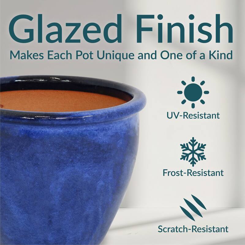 Sunnydaze Set of 2 Chalet High-Fired Glazed Ceramic Planters