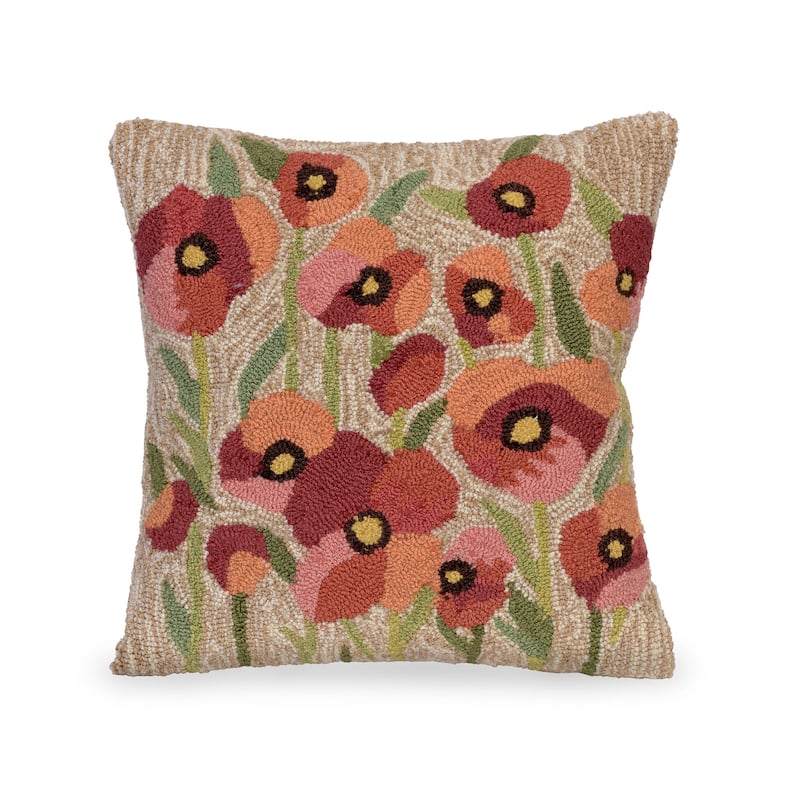 Liora Manne Frontporch Poppies Indoor/Outdoor Pillow Neutral 18" Square