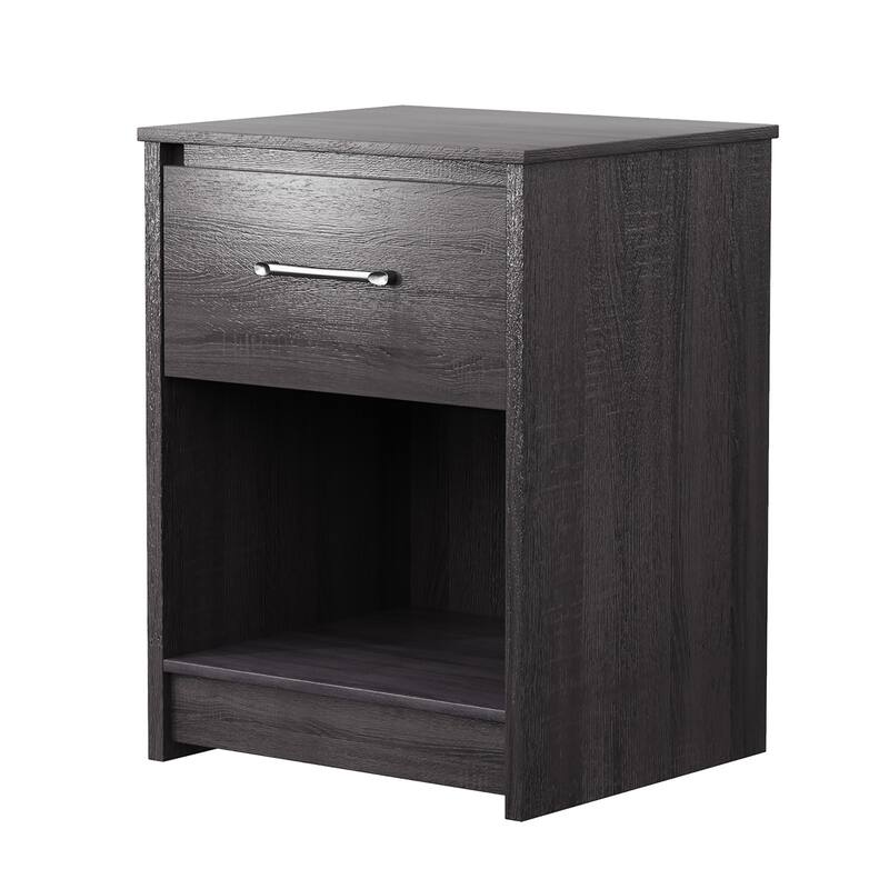 Multipurpose Sofa Side Table Wooden End Table Nightstand with Drawer - Black