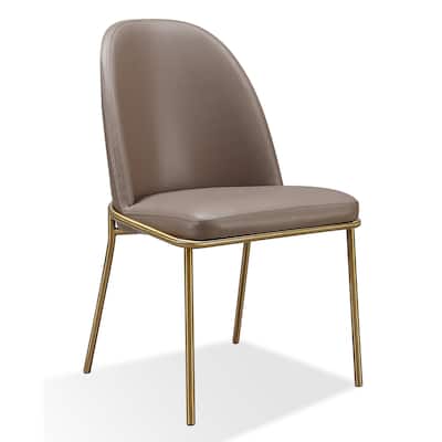 20 Inch Set of 2 Dining Chairs, Brass Tubular Frame, Taupe Faux Leather