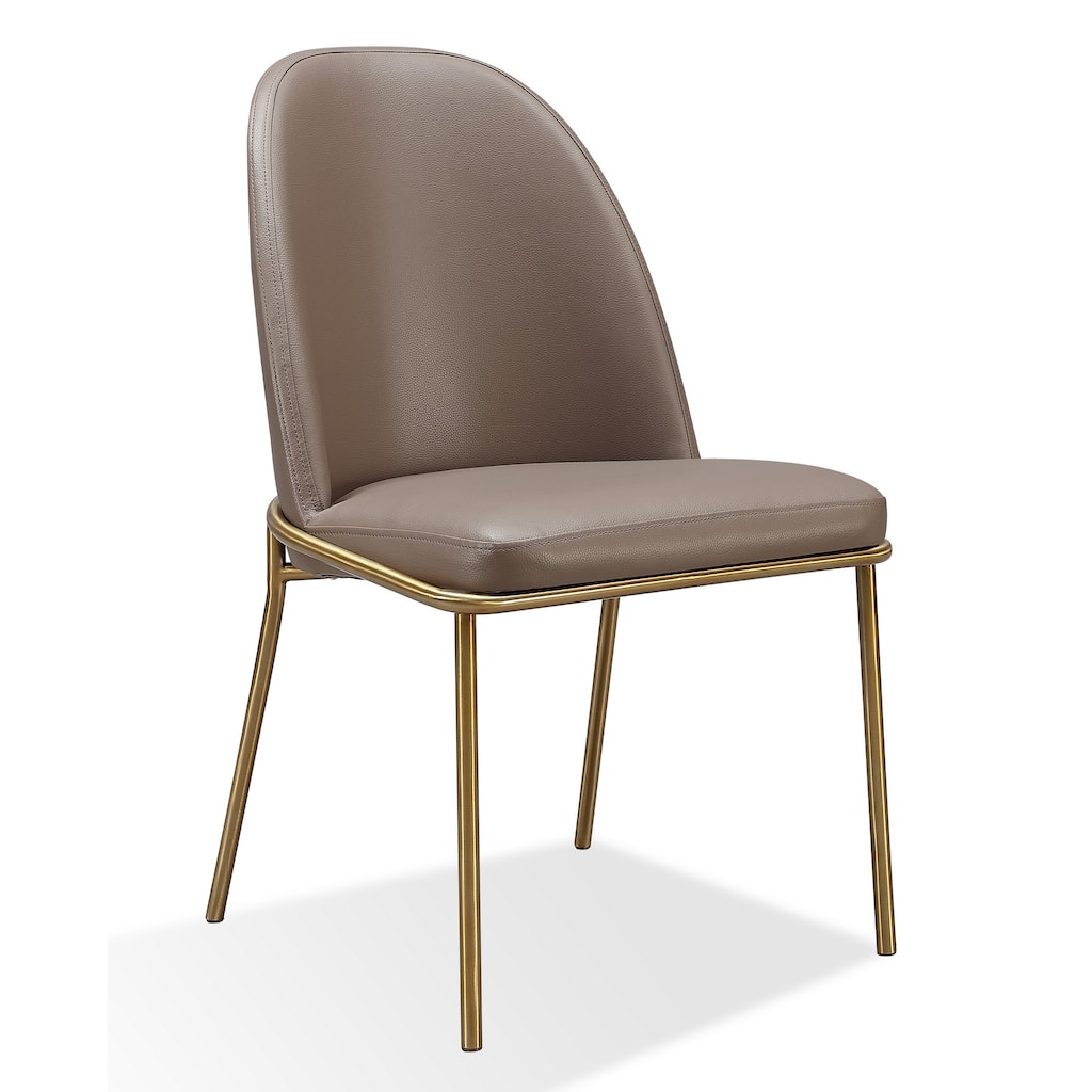 20 Inch Set of 2 Dining Chairs, Brass Tubular Frame, Taupe Faux Leather