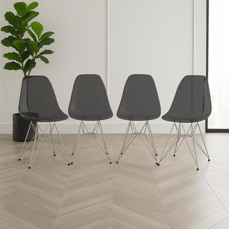 Cresco Ergonomic Modern Shell Seat Dining Chair with Chrome Eiffel Base and Curved Back Accent Side Chair (Set of 4)