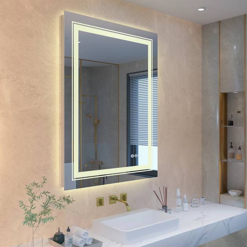 Large Rectangular Frameless Anti-Fog LED Wall Bathroom Vanity Mirror - 32'' x 24''