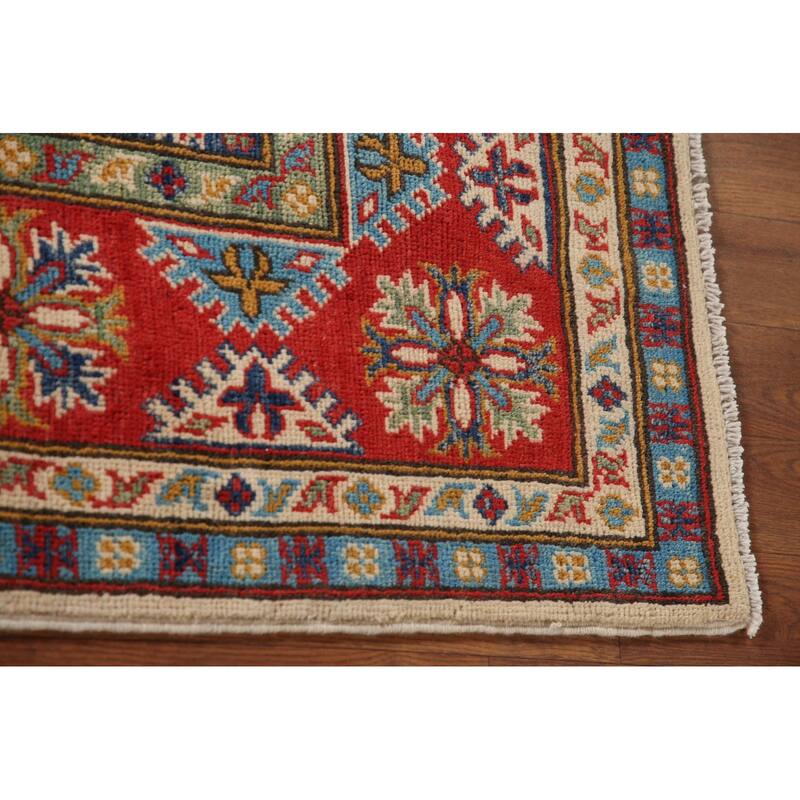 Beige Traditional Kazak Area Rug Hand-Knotted Wool Carpet - 4'10" x 7'3"