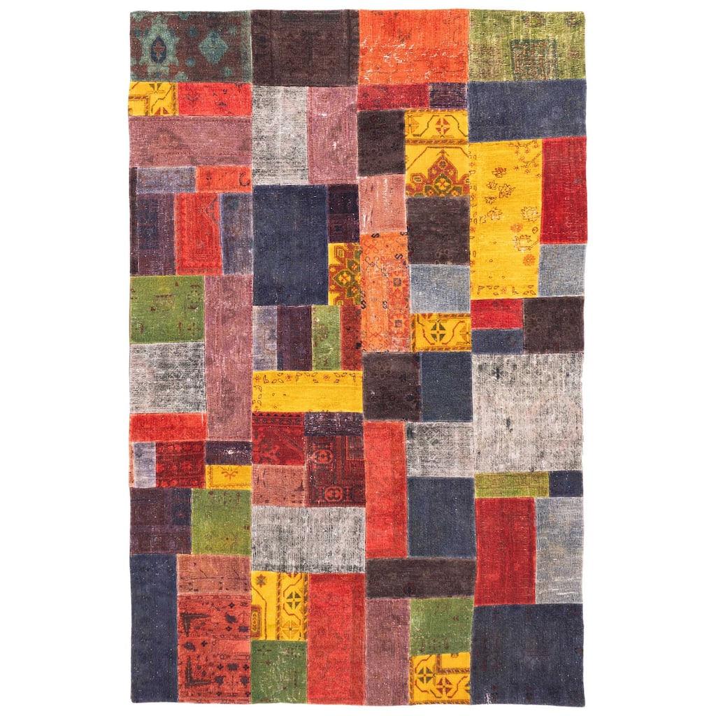ECARPETGALLERY Hand-knotted Color Transition Patchwork Multi Color Wool Rug - 6'8 x 10'6