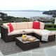 5 Pieces Patio Sets Outdoor Sectional Sofa Manual Weaving Rattan - Red/Beige
