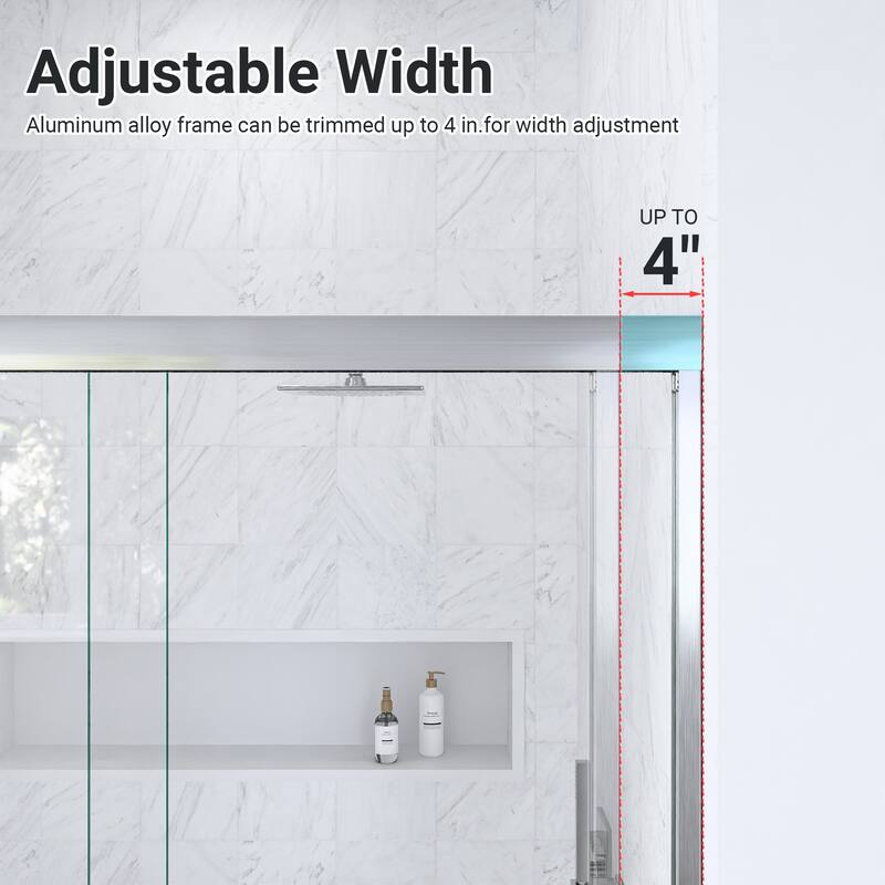 GDFStudio - Modern Minimalist Semi-Frameless Double Sliding Shower Door with 1/4" SGCC Tempered Glass & Stainless Steel Handle