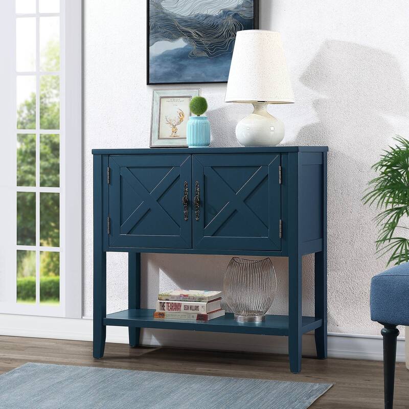 35'' Farmhouse Wood Buffet Sideboard Console Table with Bottom Shelf and 2-Door Cabinet