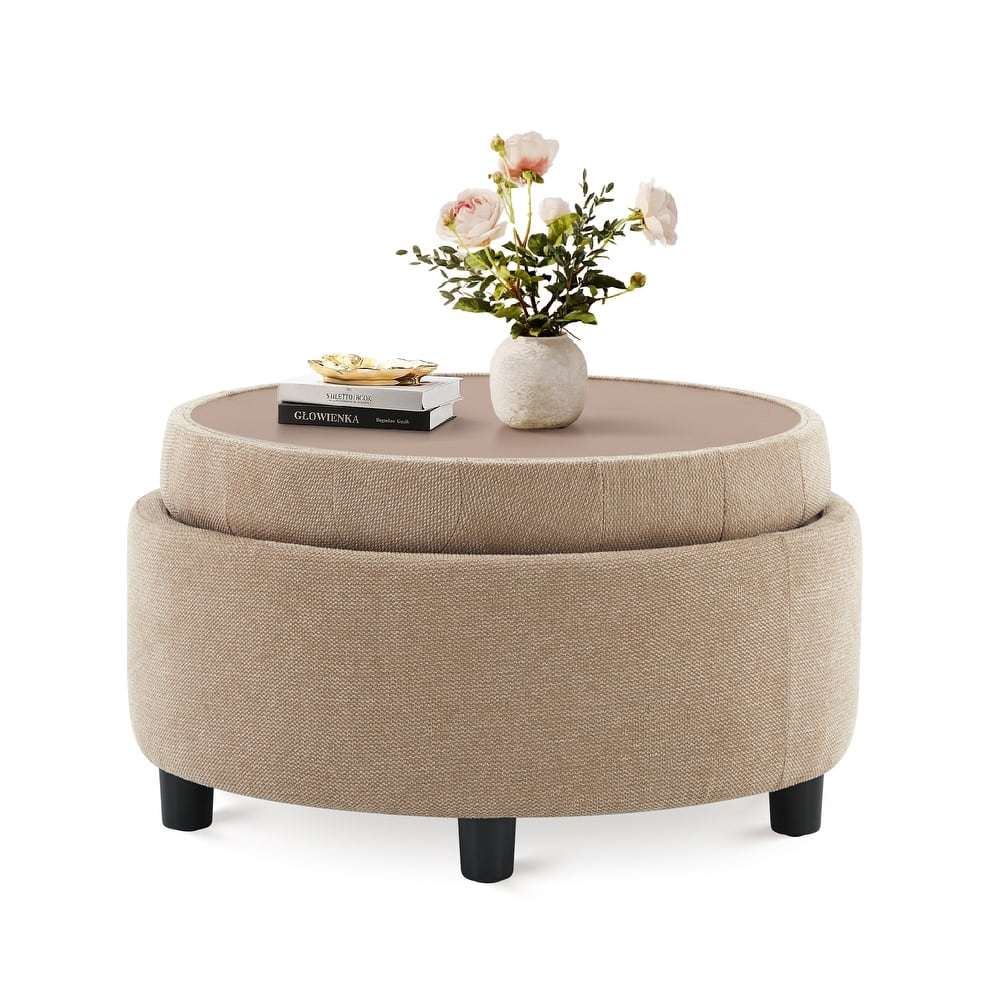 RENEWLINE Fabric Storage Ottoman with Tray Lid - Footrest & Hidden Storage for Living Room​