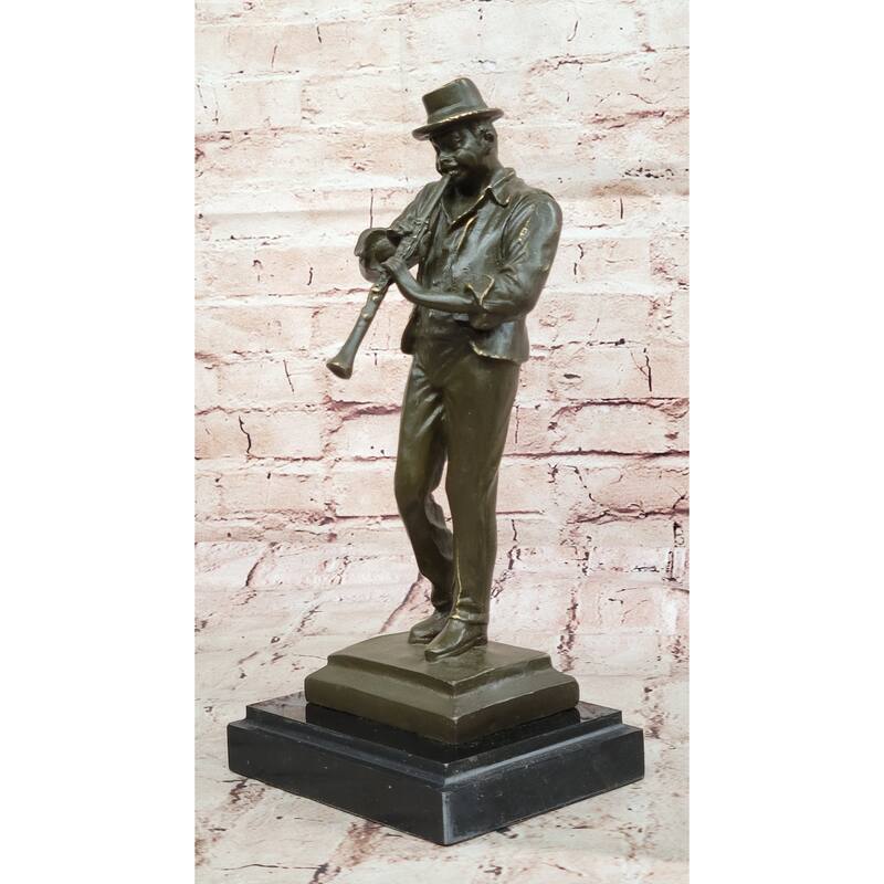 Bronze Jazz Performer Sculpture – Clarinet Player With Hat