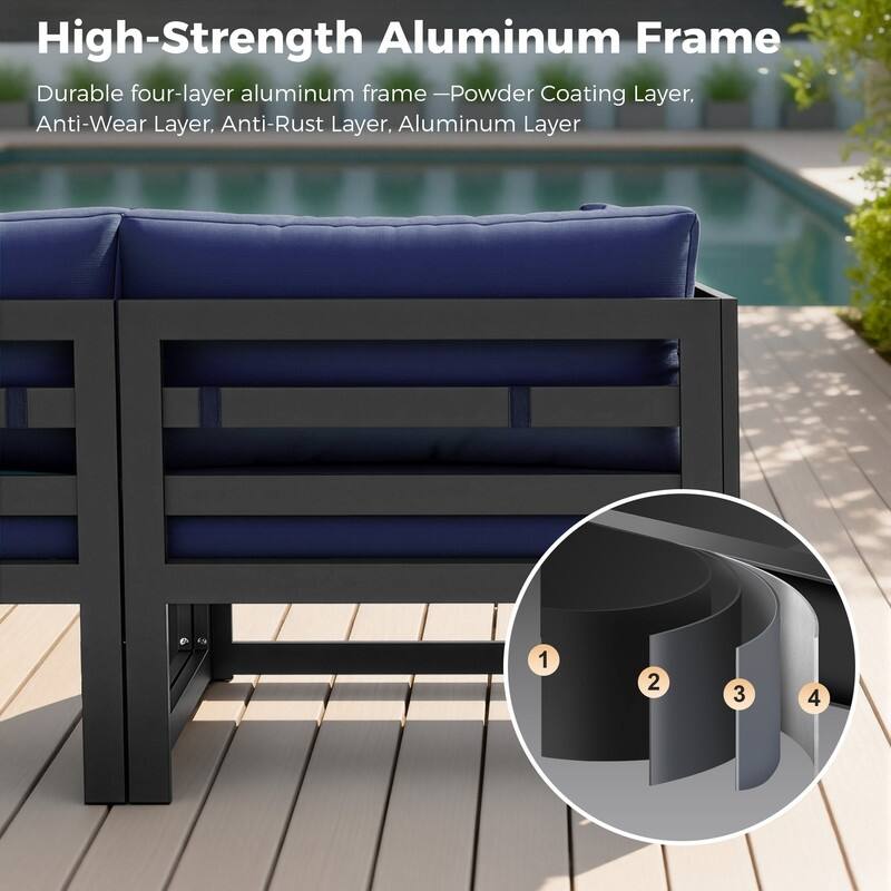 11-Piece Luxury Aluminum Outdoor Furniture Set with Chaise Lounge & Fire Pit Table, 29" Deep Seating Aluminum Patio Sectional