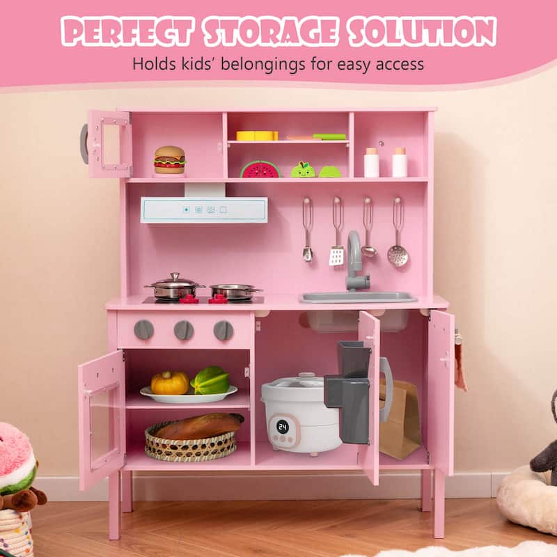 Costway Kids Kitchen Playset Wooden Pretend Play Chef Toy with - See Details