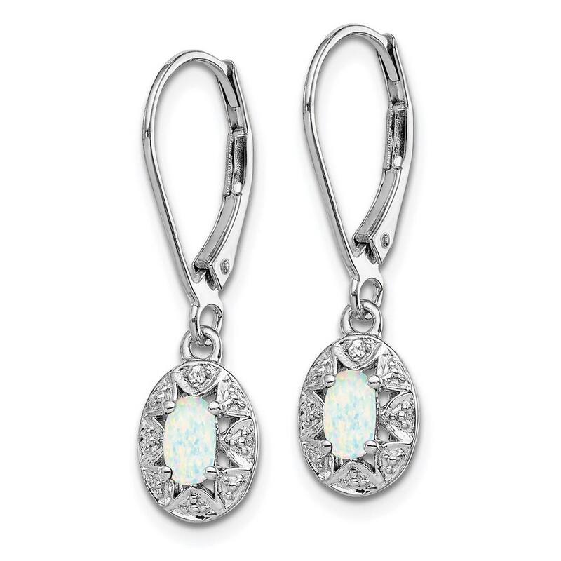 Curata 925 Sterling Silver Dangle Polished Leverback Diamond and Simulated Opal Earrings - 26x7mm Wide