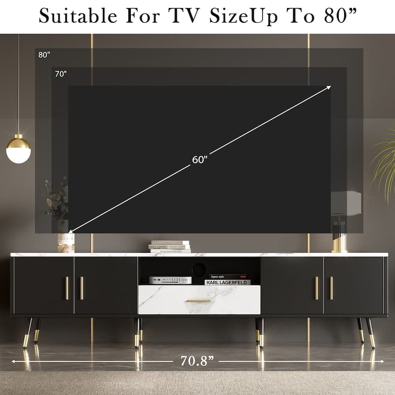 70.8" TV Stand with Cabinets & Open Compartments for TVs Up to 80"